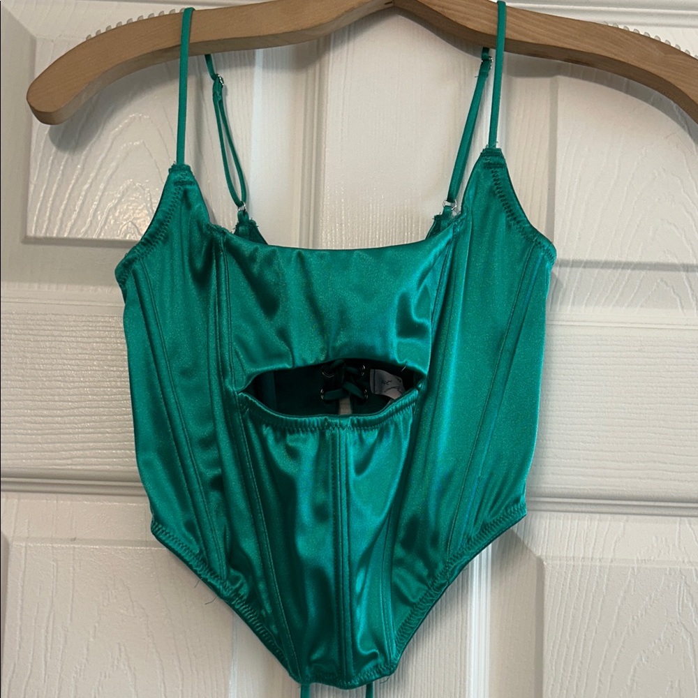 Urban Outfitters Teal Satin Bodysuit